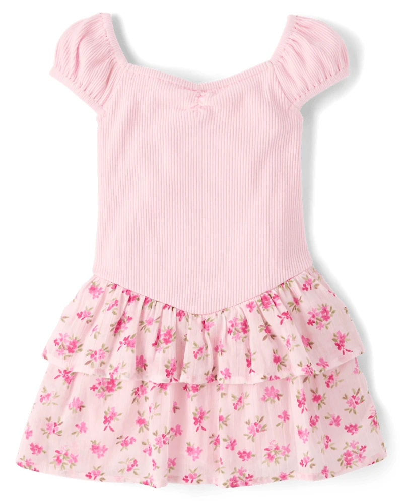 Baby And Toddler Girls Floral Tiered V-Waist Dress