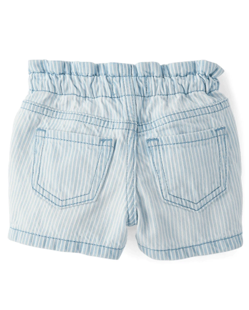 Short en jean rayé style chemin de fer pour bébés et petites filles