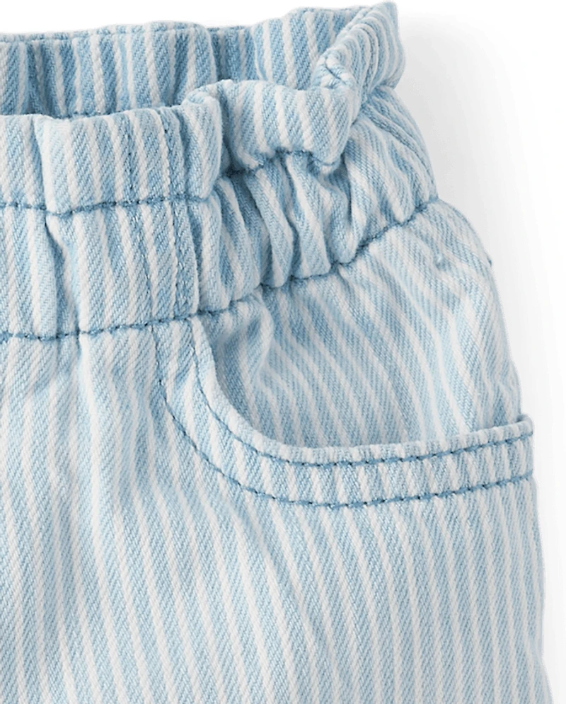 Baby And Toddler Girls Railroad Striped Shortie Jean Shorts