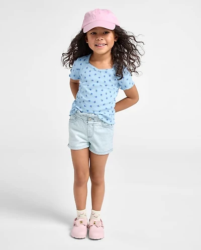 Short en jean rayé style chemin de fer pour bébés et petites filles