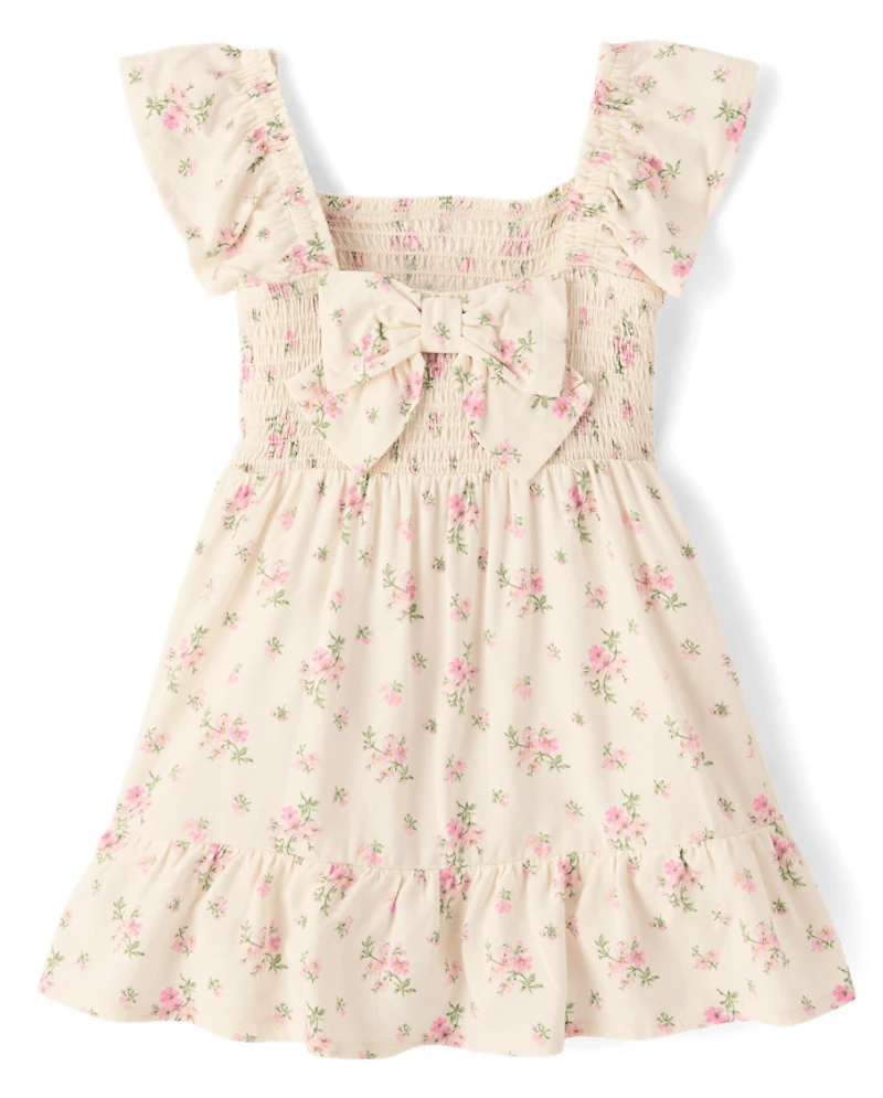 Toddler Girls Mommy And Me Floral Smocked Bow Back Dress