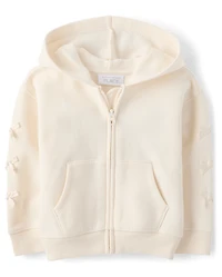 Sweat à capuche zippé en polaire premium avec nœud pour petites filles
