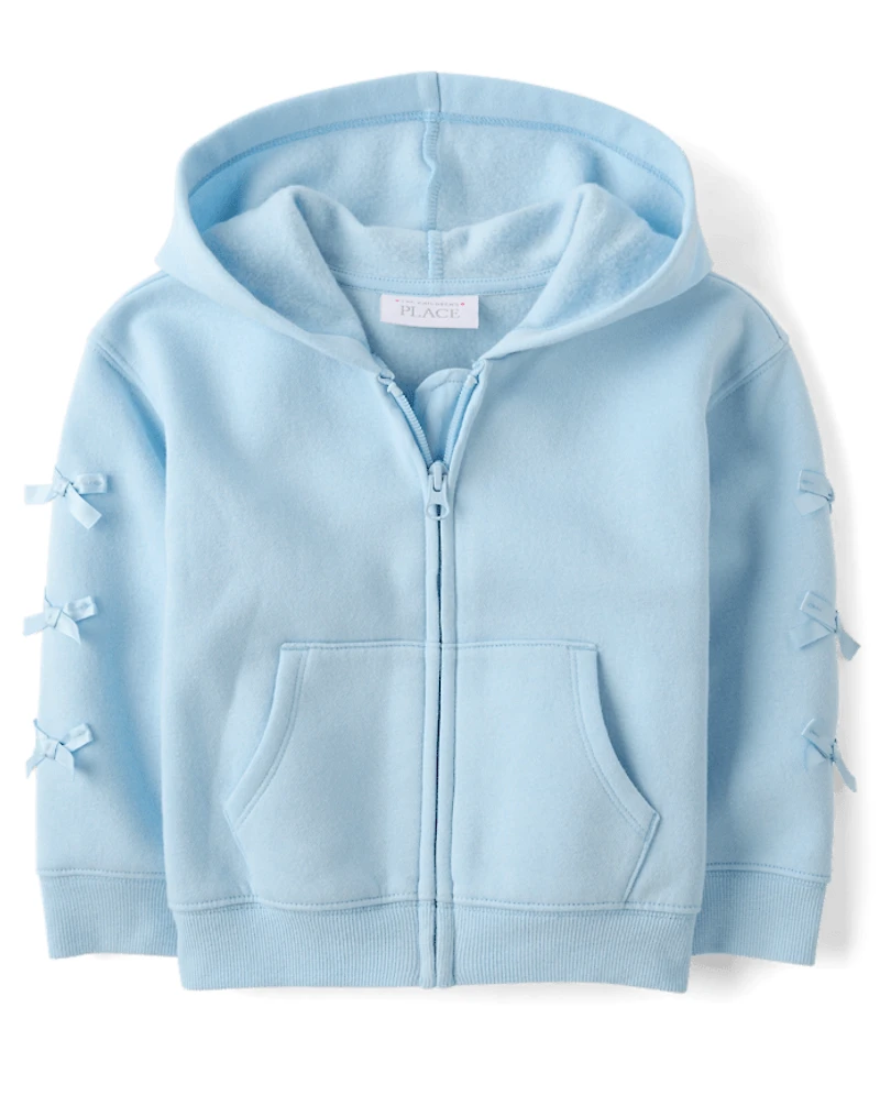Sweat à capuche zippé en polaire premium avec nœud pour petites filles