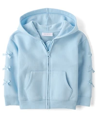 Sweat à capuche zippé en polaire premium avec nœud pour petites filles