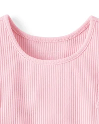 Toddler Girls Embroidered Eyelet Ribbed Flutter Tee