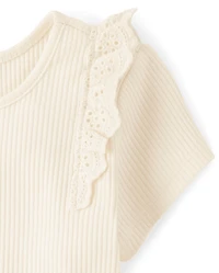 Toddler Girls Embroidered Eyelet Ribbed Flutter Tee