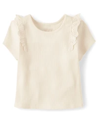 Toddler Girls Embroidered Eyelet Ribbed Flutter Tee