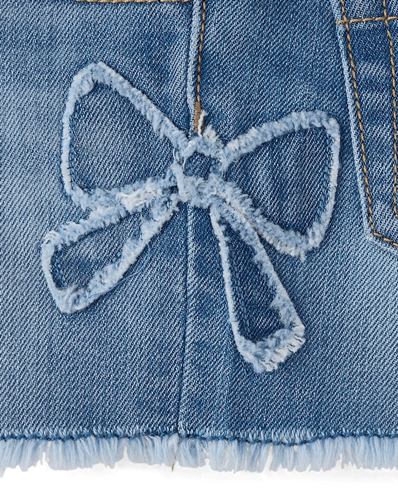 Baby And Toddler Girls Applique Bow Denim Shortie Shorts