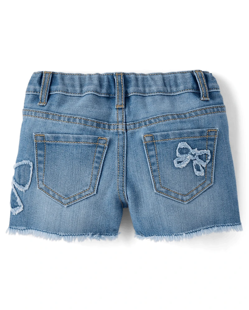 Baby And Toddler Girls Applique Bow Denim Shortie Shorts