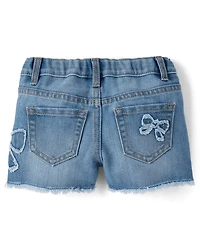Baby And Toddler Girls Applique Bow Denim Shortie Shorts