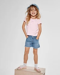 Baby And Toddler Girls Applique Bow Denim Shortie Shorts