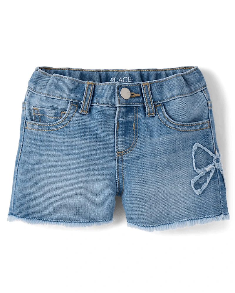 Baby And Toddler Girls Applique Bow Denim Shortie Shorts