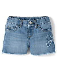 Baby And Toddler Girls Applique Bow Denim Shortie Shorts