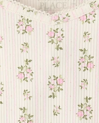 Girls Floral Ribbed Lettuce Tee