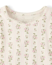 Girls Floral Ribbed Lettuce Tee