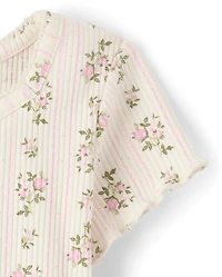 Girls Floral Ribbed Lettuce Tee