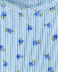 Girls Floral Ribbed Lettuce Tee