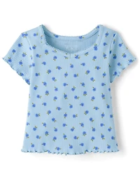 T-shirt côtelé à fleurs pour filles