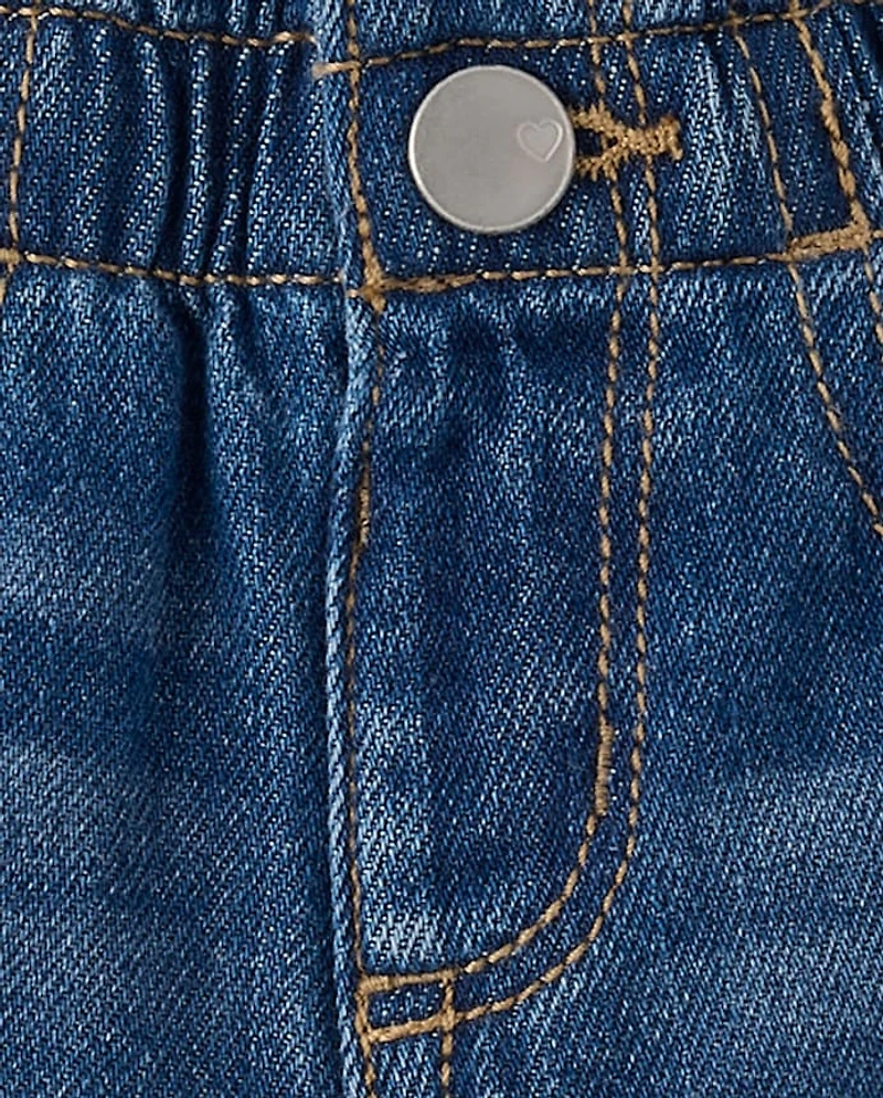 Baby And Toddler Girls Paperbag Waist Denim Shortie Shorts