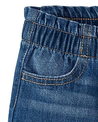 Baby And Toddler Girls Paperbag Waist Denim Shortie Shorts