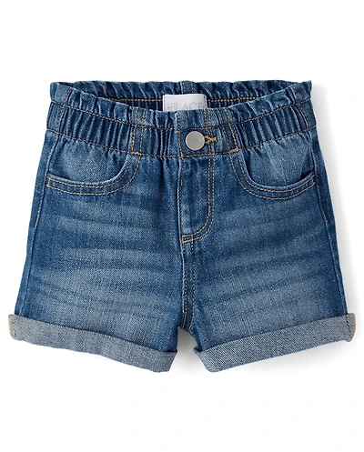Baby And Toddler Girls Paperbag Waist Denim Shortie Shorts