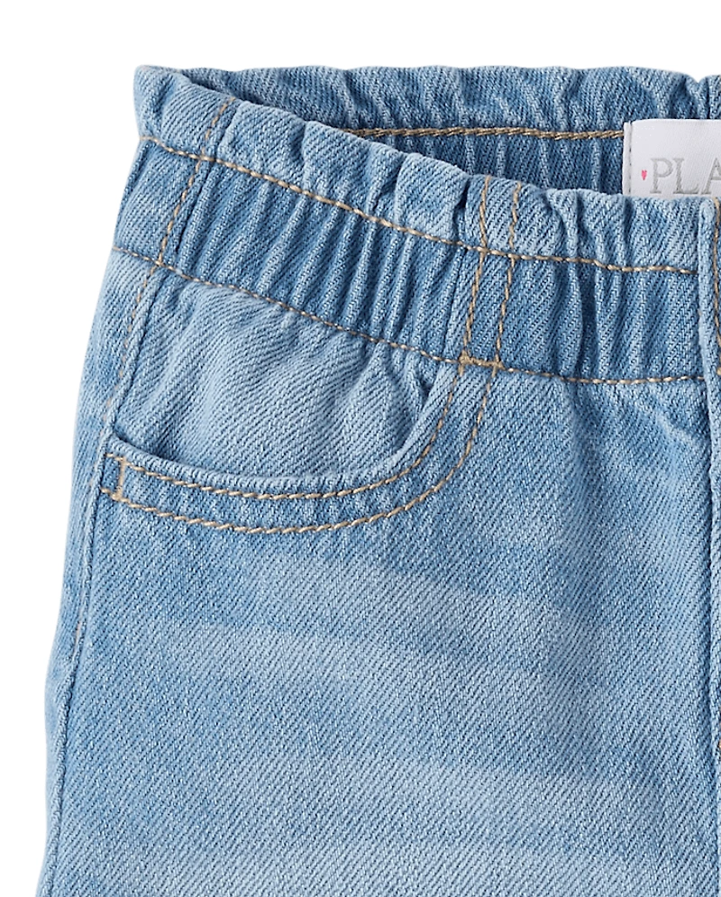 Baby And Toddler Girls Paperbag Waist Denim Shortie Shorts