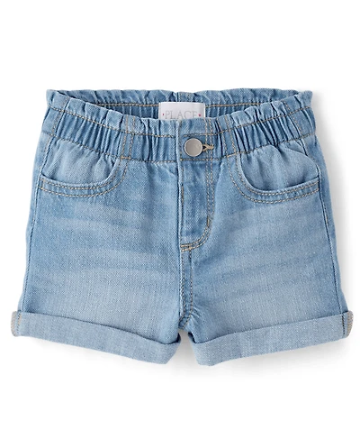 Baby And Toddler Girls Paperbag Waist Denim Shortie Shorts