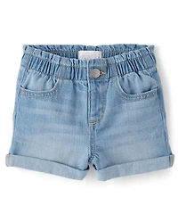 Baby And Toddler Girls Paperbag Waist Denim Shortie Shorts
