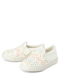 Toddler Girls Glitter Rainbow Floral Perforated Slip On Sneakers