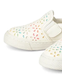 Toddler Girls Glitter Rainbow Floral Perforated Slip On Sneakers