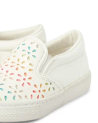 Toddler Girls Glitter Rainbow Floral Perforated Slip On Sneakers