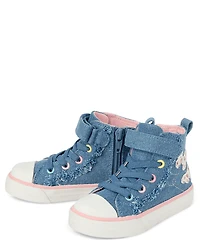 Toddler Girls Embroidered Butterfly Denim High Top Sneakers