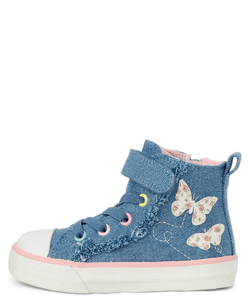Toddler Girls Embroidered Butterfly Denim High Top Sneakers