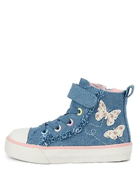 Toddler Girls Embroidered Butterfly Denim High Top Sneakers