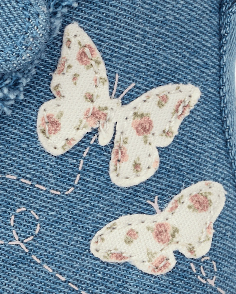 Toddler Girls Embroidered Butterfly Denim High Top Sneakers