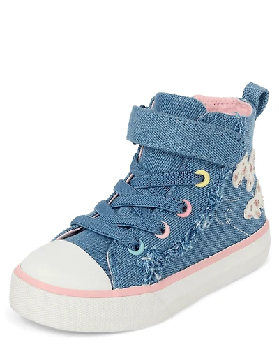 Toddler Girls Embroidered Butterfly Denim High Top Sneakers
