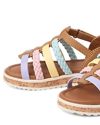 Sandales tressées arc-en-ciel pour petites filles