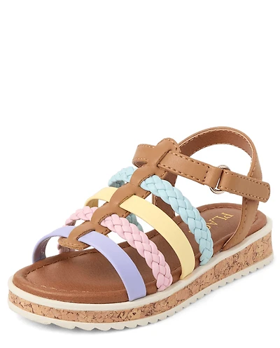 Sandales tressées arc-en-ciel pour petites filles