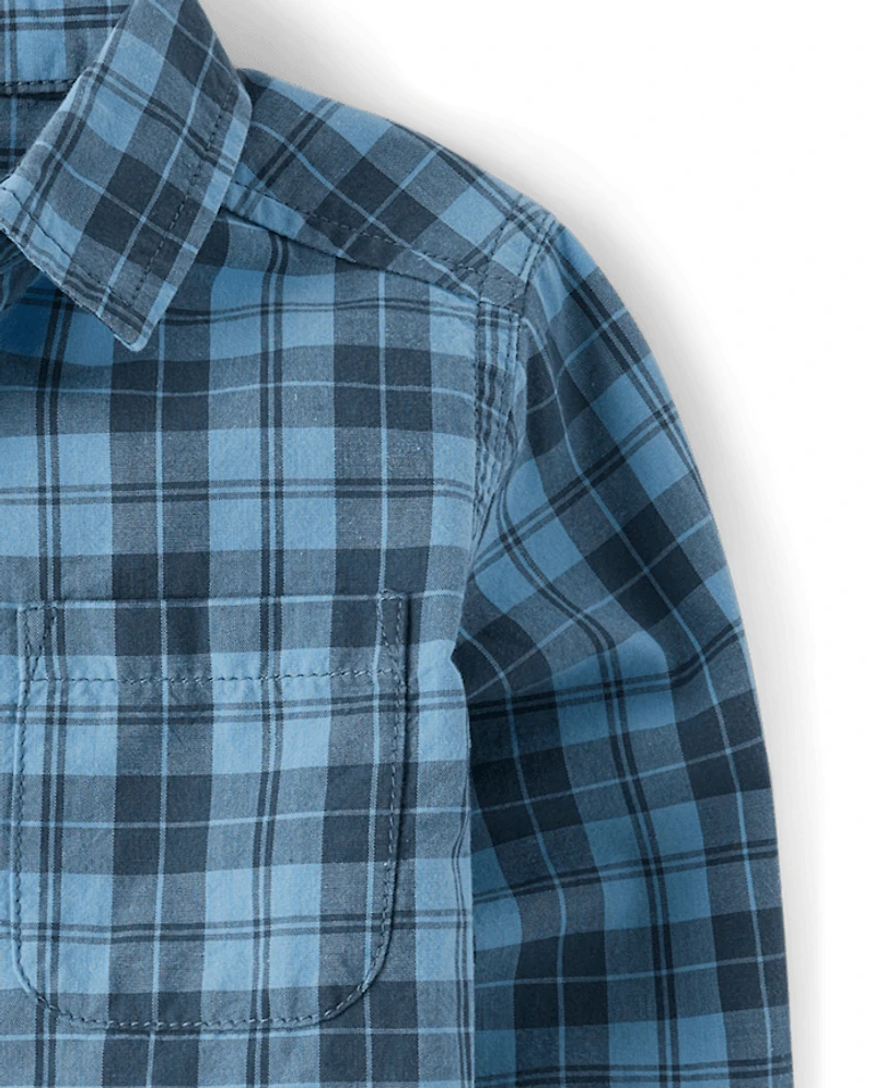 Baby And Toddler Boys Plaid Poplin Button Up Shirt