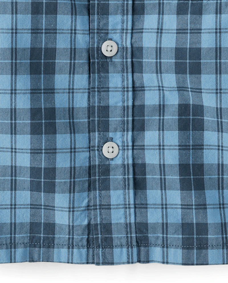 Baby And Toddler Boys Plaid Poplin Button Up Shirt