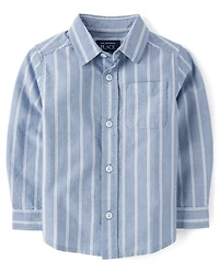 Chemise Oxford rayée à boutons pour bébés et petits garçons, assortie au motif papa moi