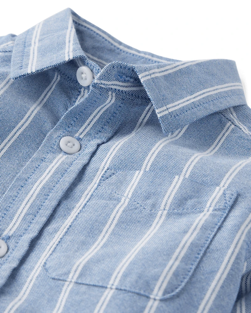 Baby And Toddler Boys Dad Me Striped Oxford Button Up Shirt