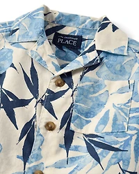 Chemise boutonnée en popeline à motif de feuilles tropicales pour bébés et petits garçons
