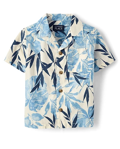 Baby And Toddler Boys Tropical Leaf Poplin Button Up Shirt