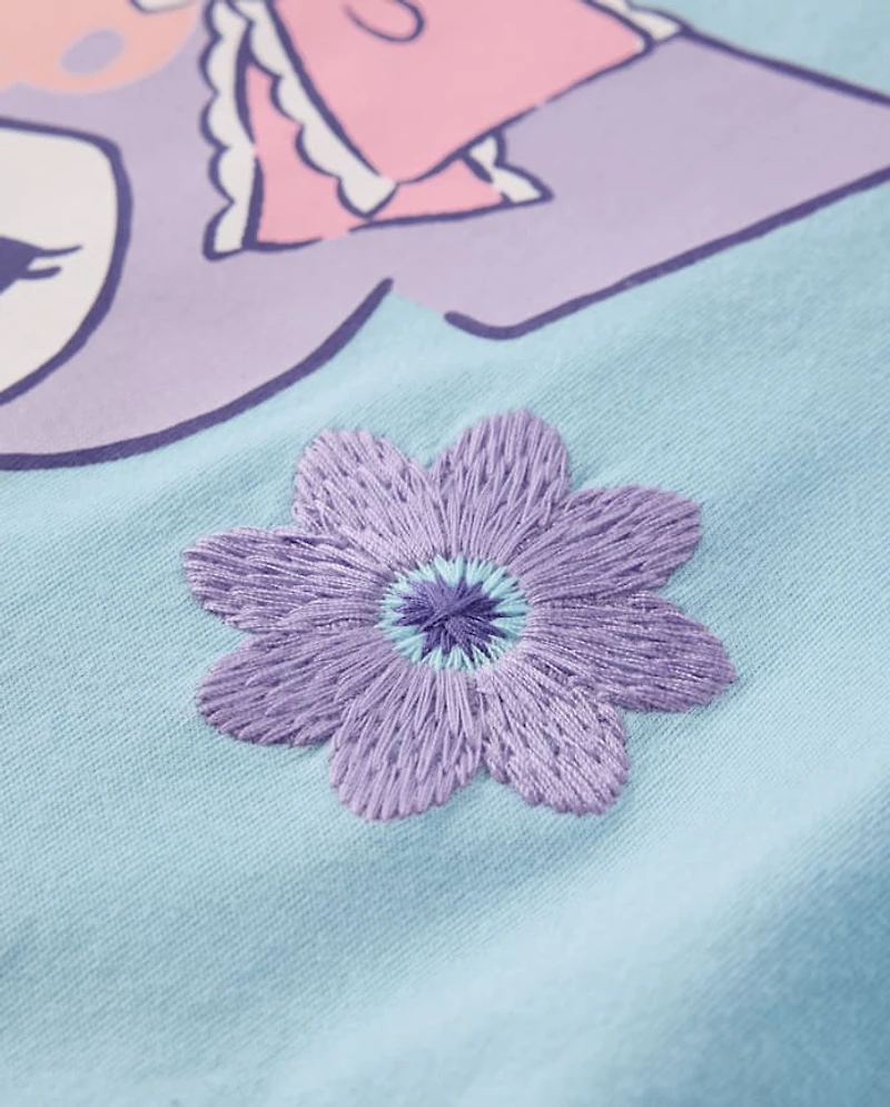Girls Kuromi™ Satin Stitch Embroidered Floral Graphic Tee