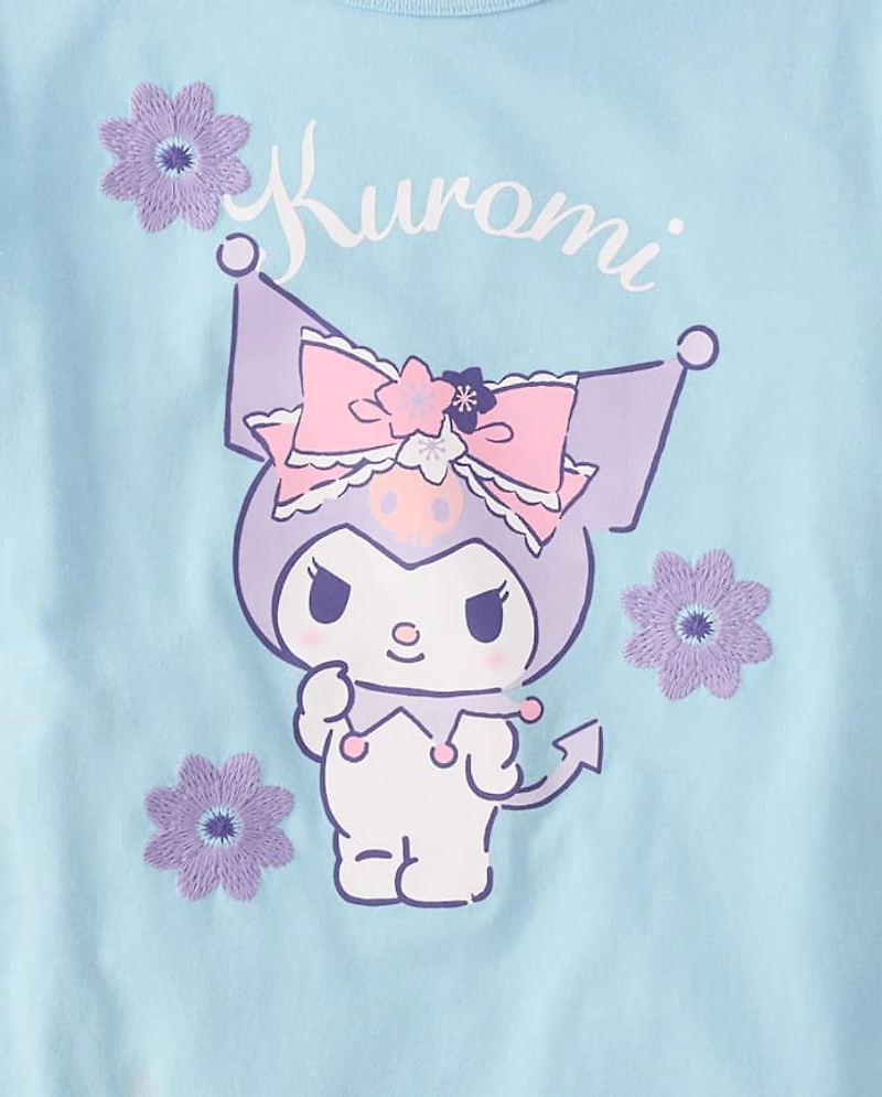 Girls Kuromi™ Satin Stitch Embroidered Floral Graphic Tee