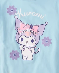 Girls Kuromi™ Satin Stitch Embroidered Floral Graphic Tee