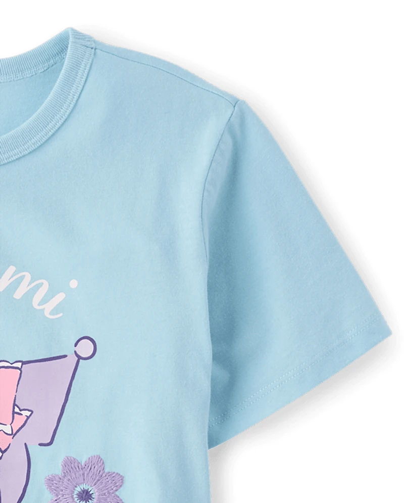 Girls Kuromi™ Satin Stitch Embroidered Floral Graphic Tee
