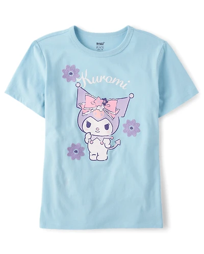 Girls Kuromi™ Satin Stitch Embroidered Floral Graphic Tee