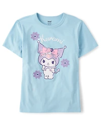 Girls Kuromi™ Satin Stitch Embroidered Floral Graphic Tee